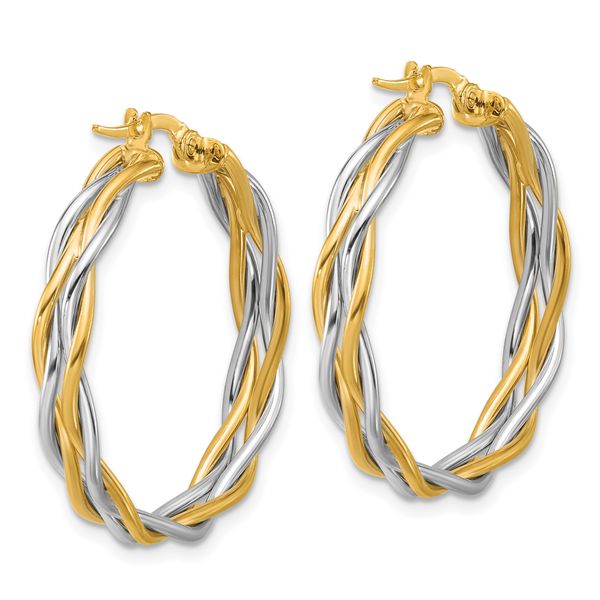 Leslie's 14K with Rhodium Polished Twisted Round Hoop Earrings - Image 4