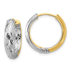 Leslie's 14K w/Rhodium Polished/Dia-cut Hinged Hoop Earrings