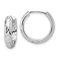 Leslie's' 14K w/White RH-plat Polish/Dia-cut Hinged Hoop Earrings