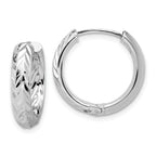 Leslie's' 14K w/White RH-plat Polish/Dia-cut Hinged Hoop Earrings