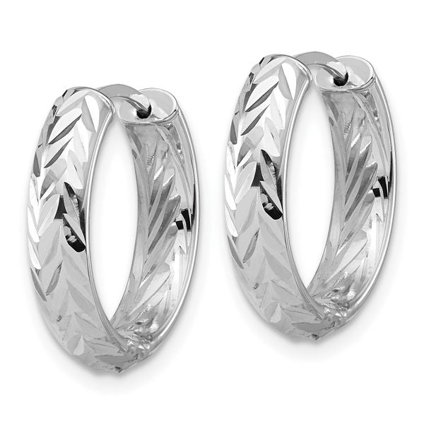 Leslie's' 14K w/White RH-plat Polish/Dia-cut Hinged Hoop Earrings - Image 2
