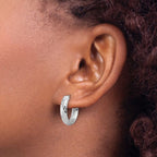Leslie's' 14K w/White RH-plat Polish/Dia-cut Hinged Hoop Earrings - Image 3