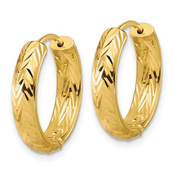 Leslie's' 14K Polished and Dia-cut Hinged Hoop Earrings - Image 2