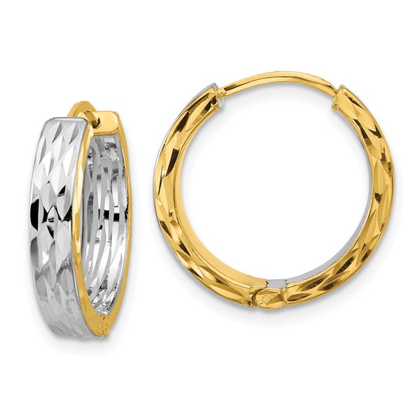 Leslie's 14K w/RH Polish/Dia-cut Square Tube Hinged Hoop Earrings