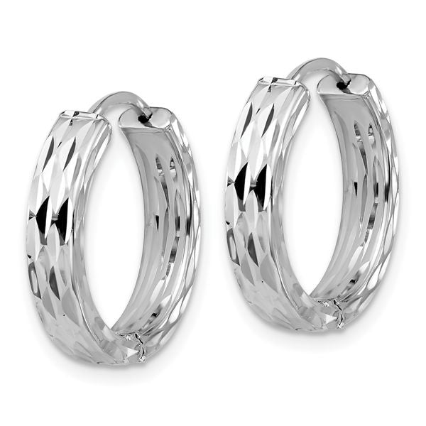 Leslie's' 14K w/Wht RH-plat Polished/Dia-cut Hinged Hoop Earrings - Image 2