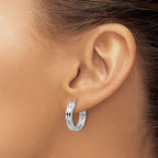 Leslie's' 14K w/Wht RH-plat Polished/Dia-cut Hinged Hoop Earrings - Image 3