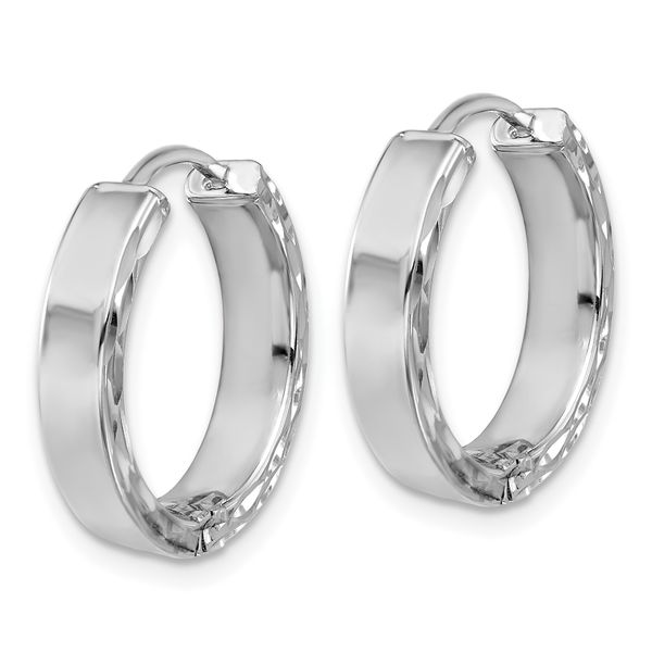 Leslie's' 14K w/Wht RH-plat Polished/Dia-cut Hinged Hoop Earrings - Image 4