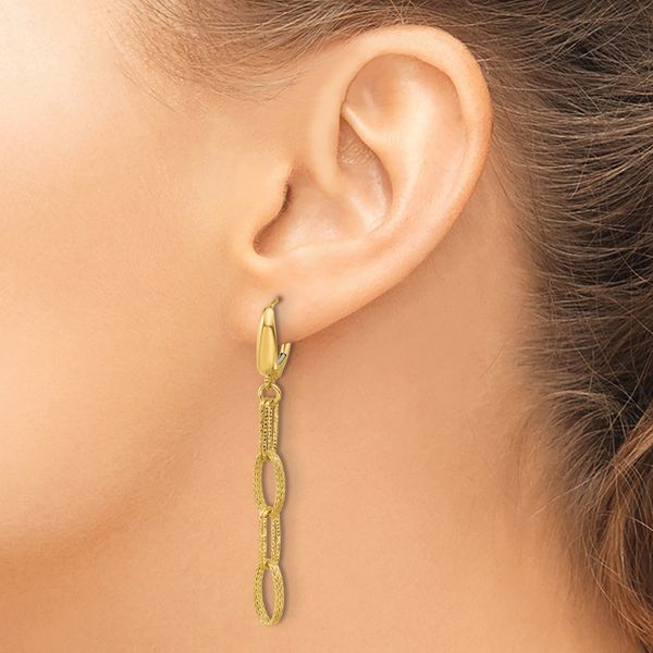 Leslie's 14K Polish/Texture/Dia-cut Fancy Oval Link Dangle Earrings - Image 3