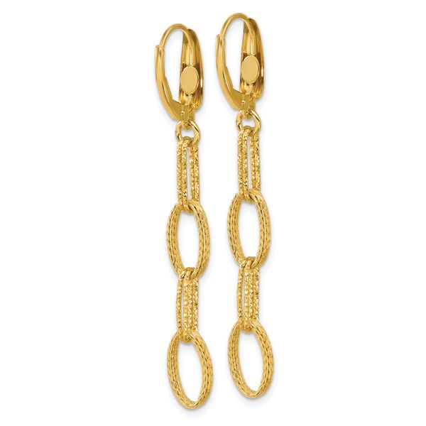 Leslie's 14K Polish/Texture/Dia-cut Fancy Oval Link Dangle Earrings - Image 4