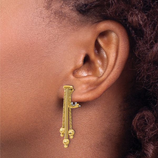 Leslie's 14K Polish/Texture/Dia-cut Fancy Dangle Omega Earrings - Image 3