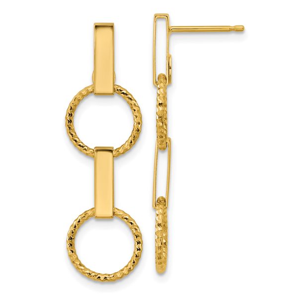 Leslie's 14K Polished and Diamond-cut Circle Dangle Post Earrings