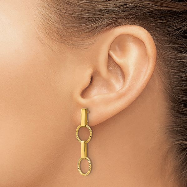 Leslie's 14K Polished and Diamond-cut Circle Dangle Post Earrings - Image 3
