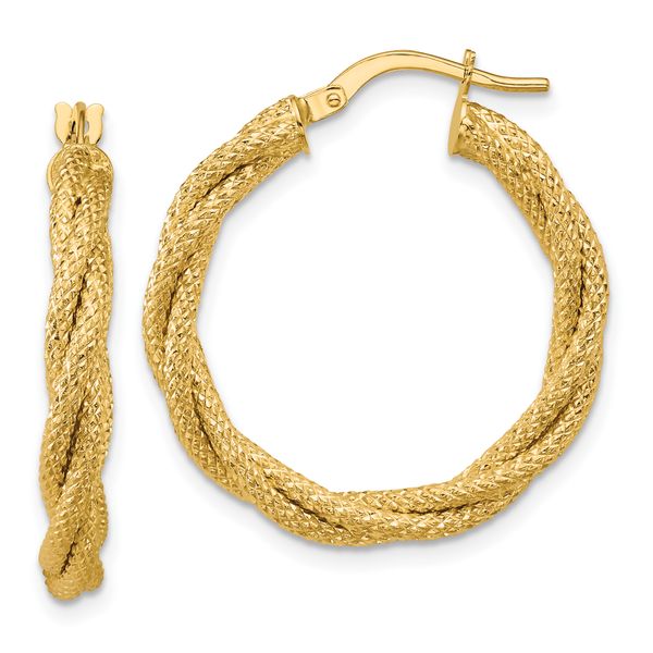Leslie's 14K Polished and Textured Twisted Round Hoop Earrings