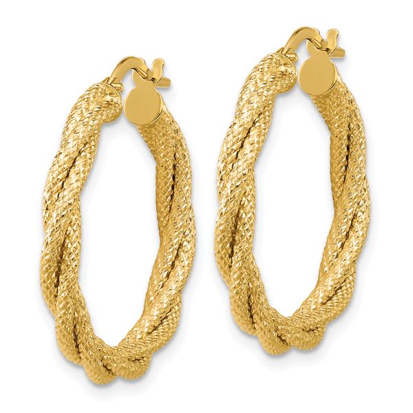 Leslie's 14K Polished and Textured Twisted Round Hoop Earrings - Image 2