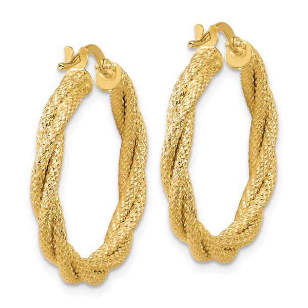 Leslie's 14K Polished and Textured Twisted Round Hoop Earrings - Image 4