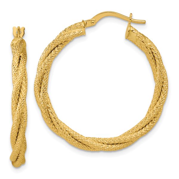 Leslie's 14K Polished and Textured Twisted Round Hoop Earrings