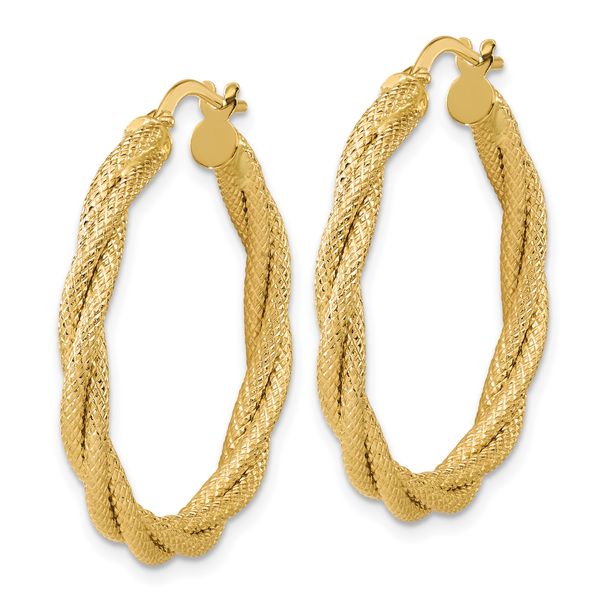 Leslie's 14K Polished and Textured Twisted Round Hoop Earrings - Image 2