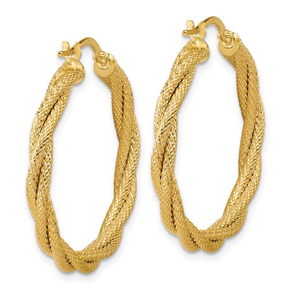 Leslie's 14K Polished and Textured Twisted Round Hoop Earrings - Image 4