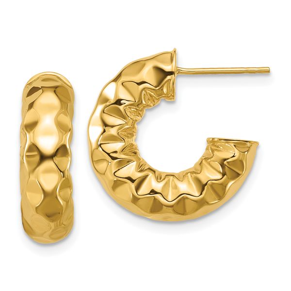 Leslie's 14K Polished and Hammered J-Hoop Post Earrings
