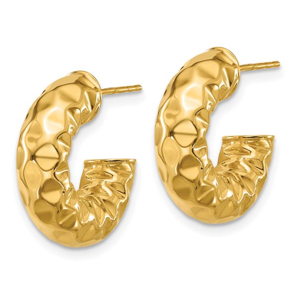 Leslie's 14K Polished and Hammered J-Hoop Post Earrings - Image 2