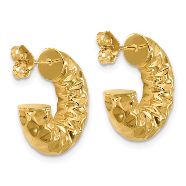Leslie's 14K Polished and Hammered J-Hoop Post Earrings - Image 4