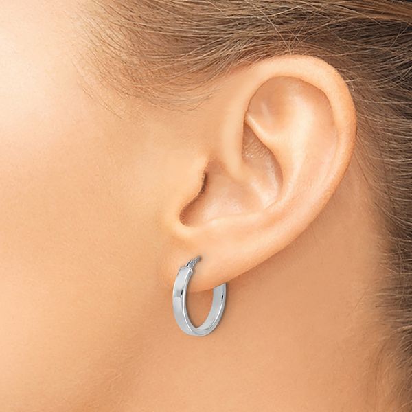 Leslie's 14K White Gold Square Tube Round Hoop Earrings - Image 3