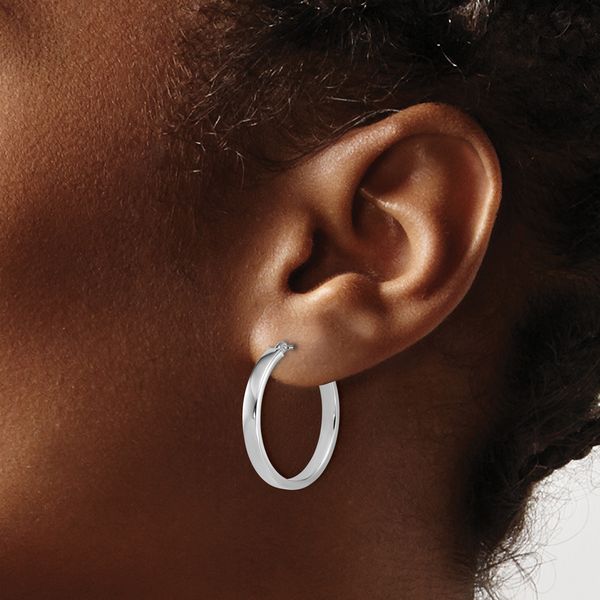 Leslie's 14K White Gold Square Tube Round Hoop Earrings - Image 3