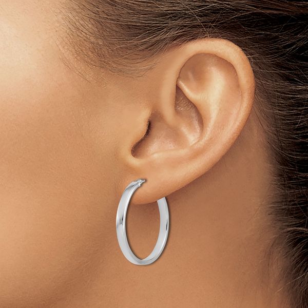 Leslie's 14K White Gold Square Tube Round Hoop Earrings - Image 3