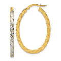 Leslie's 14K w/Rhodium Polished and Dia-Cut Oval Hoop Earrings