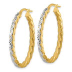 Leslie's 14K w/Rhodium Polished and Dia-Cut Oval Hoop Earrings - Image 2
