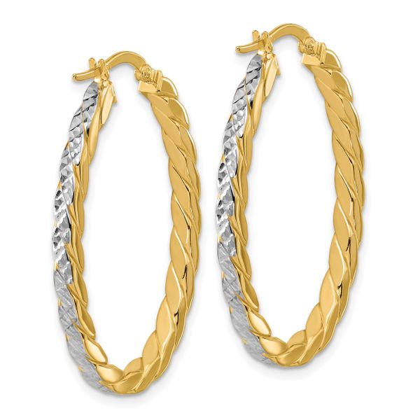 Leslie's 14K w/Rhodium Polished and Dia-Cut Oval Hoop Earrings - Image 4