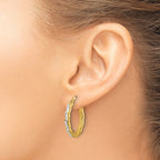 Leslie's 14K w/Rhodium Polished and Dia-Cut Oval Hoop Earrings - Image 3