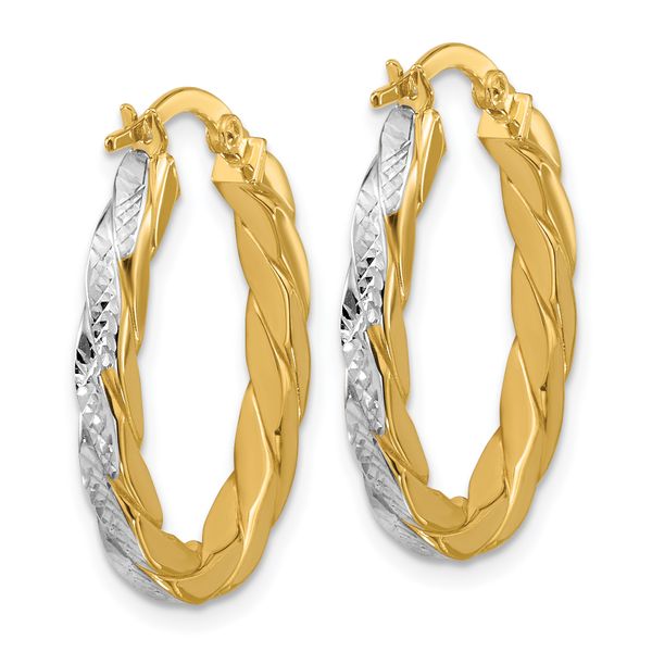 Leslie's 14K w/Rhodium Polished and Dia-Cut Oval Hoop Earrings - Image 4