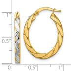 Leslie's 14K w/Rhodium Polished and Dia-Cut Oval Hoop Earrings - Image 5