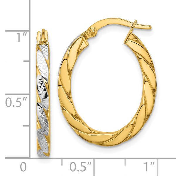 Leslie's 14K w/Rhodium Polished and Dia-Cut Oval Hoop Earrings - Image 5