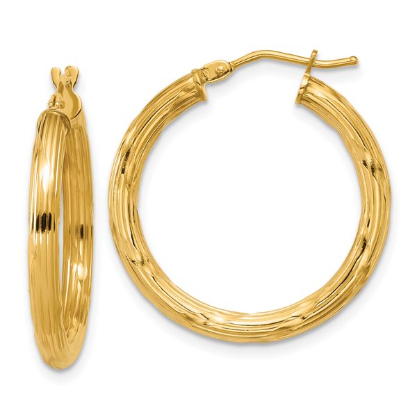 Leslie's 14K Polished and Grooved Round Hoop Earrings