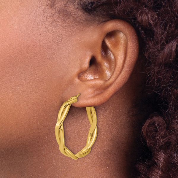 Leslie's 14K Polished and Grooved Round Hoop Earrings - Image 3