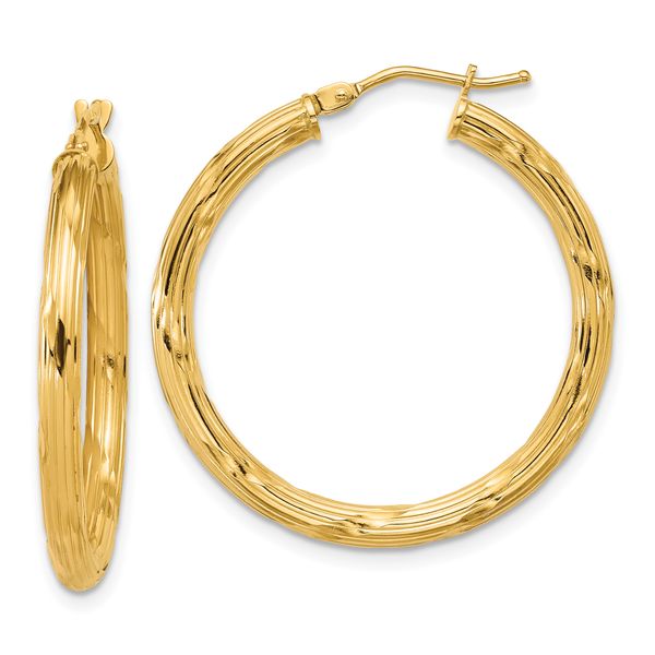 Leslie's 14K Polished and Grooved Round Hoop Earrings