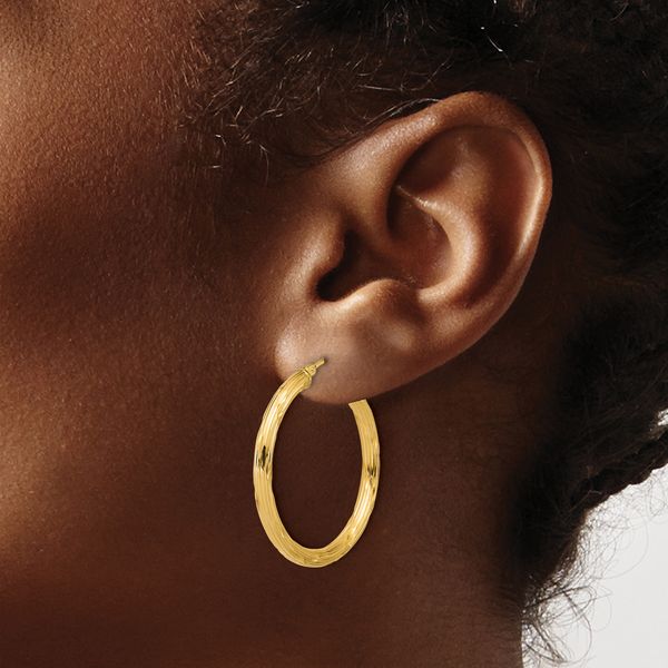 Leslie's 14K Polished and Grooved Round Hoop Earrings - Image 3