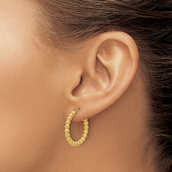 Leslie's 14K Polished Beaded Round Hoop Earrings - Image 3