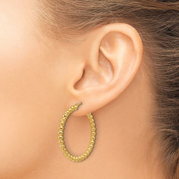 Leslie's 14K Polished Beaded Round Hoop Earrings - Image 3