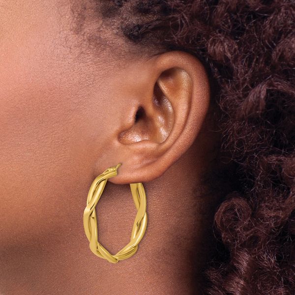 Leslie's 14K Polished Fancy Twist Round Hoop Earrings - Image 3