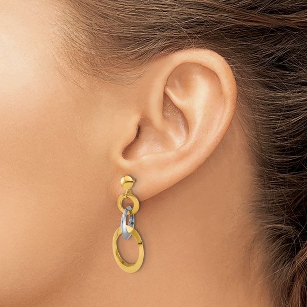 Leslie's 14K Two-tone Polished Circle Link Dangle Post Earrings - Image 3