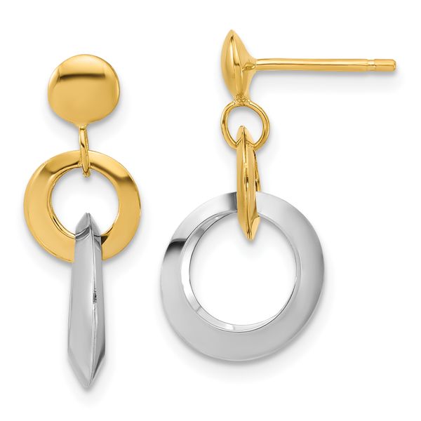 Leslie's 14K Two-tone Polished Circle Link Dangle Post Earrings