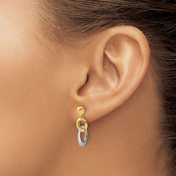Leslie's 14K Two-tone Polished Circle Link Dangle Post Earrings - Image 3
