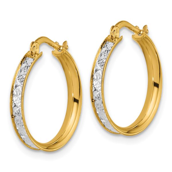 Leslie's 14K Two-tone Polished / Diamond-cut Round Hoop Earrings - Image 2