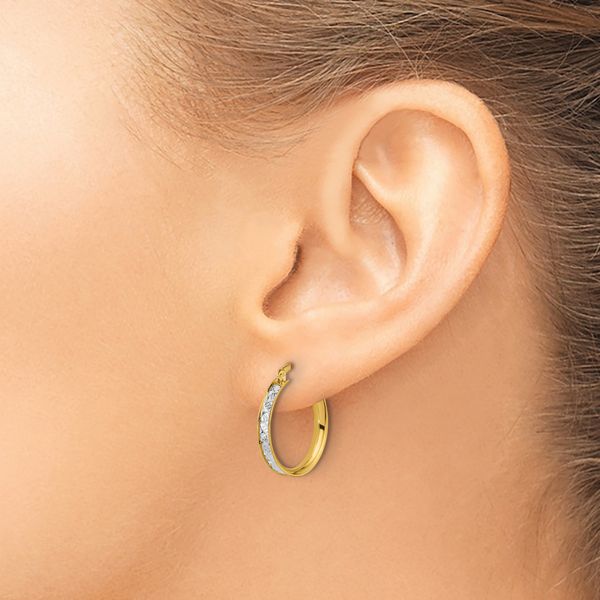 Leslie's 14K Two-tone Polished / Diamond-cut Round Hoop Earrings - Image 3