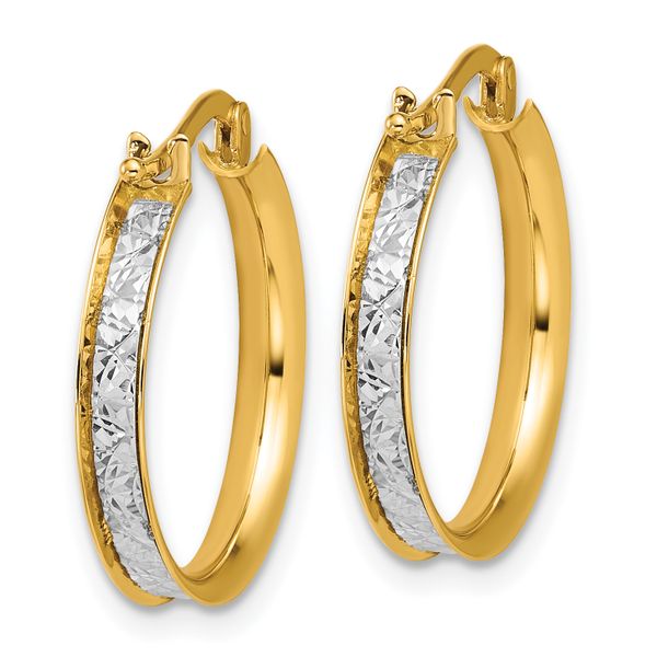 Leslie's 14K Two-tone Polished / Diamond-cut Round Hoop Earrings - Image 4