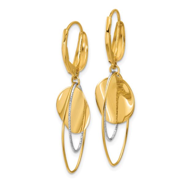 Leslie's 14K Two-tone Polished / Dia-cut Dangle Leverback Earrings - Image 4