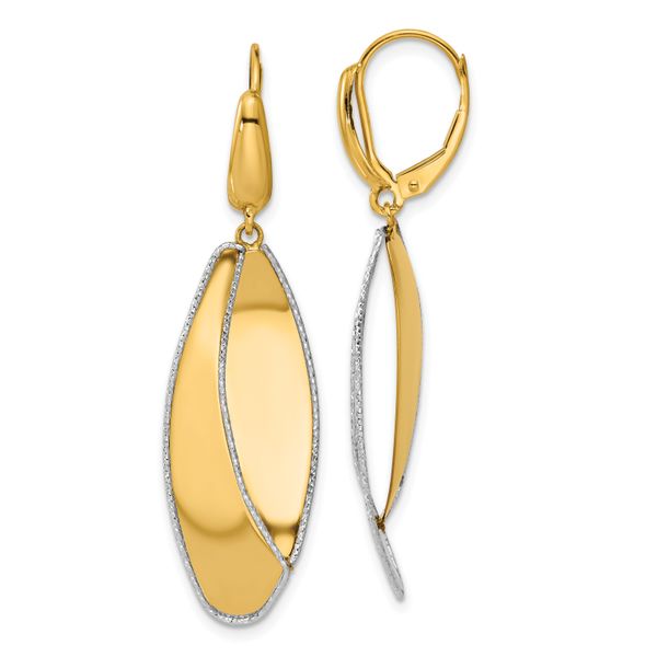 Leslie's 14K Two-tone Polished / Dia-cut Dangle Leverback Earrings